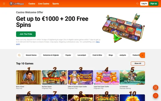 LeoVegas PayPal casino Ireland homepage