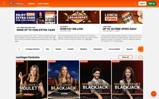 LeoVegas live casino lobby Ireland