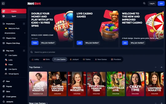 NetBet live casino Ireland Evolution games