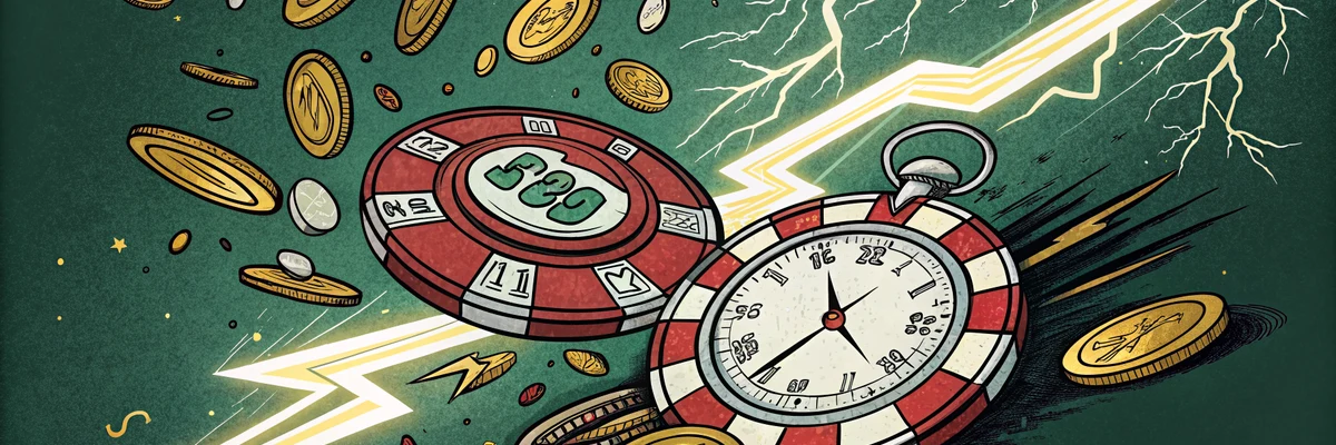 Instant withdrawal casinos Ireland - lightning bolt and stopwatch showing casino payout speed